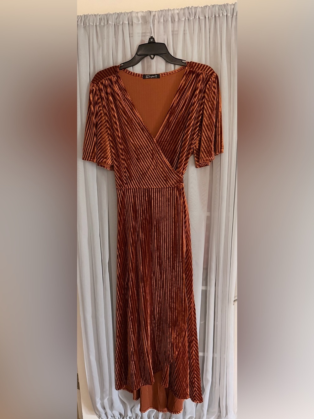Simplee Apparel Rust Copper Pleated Velvet Wrap Maxi Dress XL